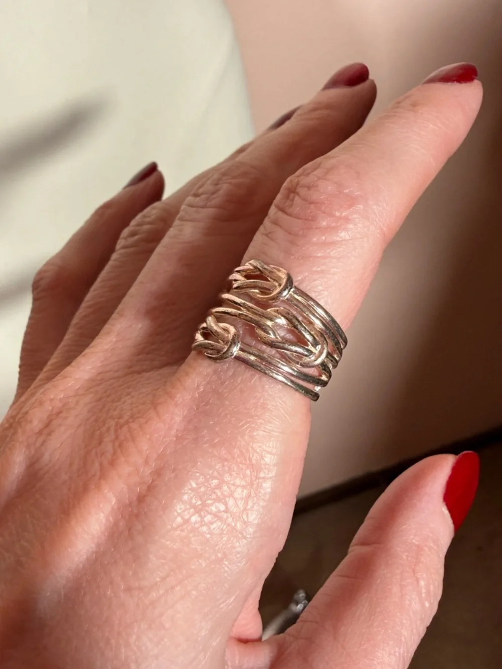 Vintage Sterling Silver Oversized Triple Love Knot Modernist Wide Band Ring Sz7